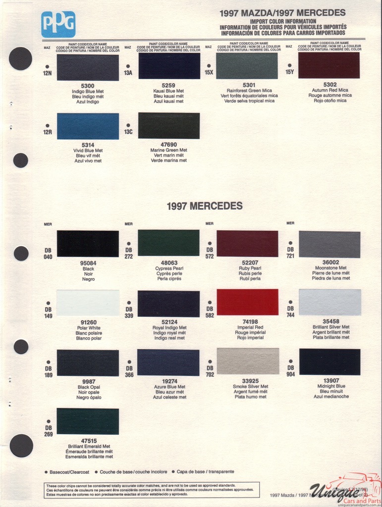 1997 Mercedes-Benz Paint Charts PPG